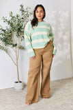 Contrast Striped Round Neck Sweater - Sage