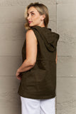 Military Style Hooded Vest - Army Green