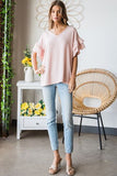 Swiss Dot Ruffle Short Sleeve Top - Peach
