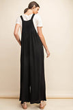 Sleeveless Ruched Wide Leg Overalls - Black