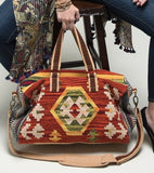 Aztec Print Woven Duffle Weekender Bag - Rust