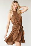 Leopard Belted Sleeveless Dress - Mocha
