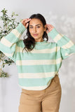 Contrast Striped Round Neck Sweater - Sage