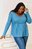 Waffle Weave Babydoll V-Neck Top - Blue