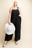 Sleeveless Ruched Wide Leg Overalls - Black