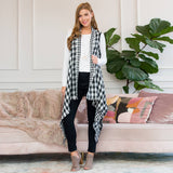 Reversible Plaid Long Vest - Black & White