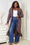 Open Front Fringe Hem Cardigan - Multicolor