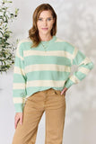 Contrast Striped Round Neck Sweater - Sage