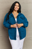 Cozy in the Cabin Fleece Elbow Patch Shacket - Teal