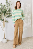 Contrast Striped Round Neck Sweater - Sage