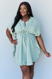 Drawstring Ruffle Hem Dress - Light Sage