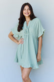 Drawstring Ruffle Hem Dress - Light Sage