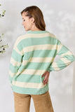 Contrast Striped Round Neck Sweater - Sage