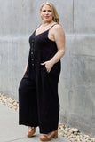 Wide Leg Button Down Jumpsuit Romper - Black