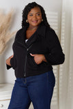 Zip-Up Knit Moto Jacket - Black