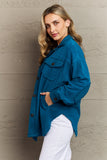 Cozy in the Cabin Fleece Elbow Patch Shacket - Teal