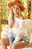 Color Block Openwork Long Sleeve Sweater - Mauve