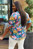 Floral V-Neck Tie Detail Blouse - Navy / Pink