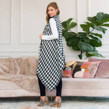Reversible Plaid Long Vest - Black & White