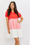 Color Blocked Hooded Dress - Red Combo