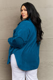 Cozy in the Cabin Fleece Elbow Patch Shacket - Teal