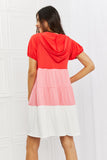 Color Blocked Hooded Dress - Red Combo