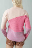 Color Block Long Sleeve Sweater - Pink
