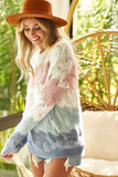 Color Block Openwork Long Sleeve Sweater - Mauve