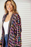 Open Front Fringe Hem Cardigan - Multicolor