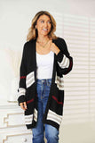 Striped Drop Shoulder Open Front Cardigan - Black Multi