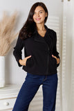 Zip-Up Knit Moto Jacket - Black