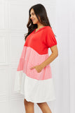 Color Blocked Hooded Dress - Red Combo