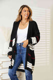 Striped Drop Shoulder Open Front Cardigan - Black Multi