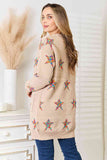 Star Pattern Open Front Longline Cardigan - Mocha