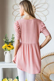 Waffle Knit V-Neck Babydoll Top - Rose
