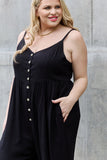 Wide Leg Button Down Jumpsuit Romper - Black