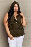 Military Style Hooded Vest - Army Green