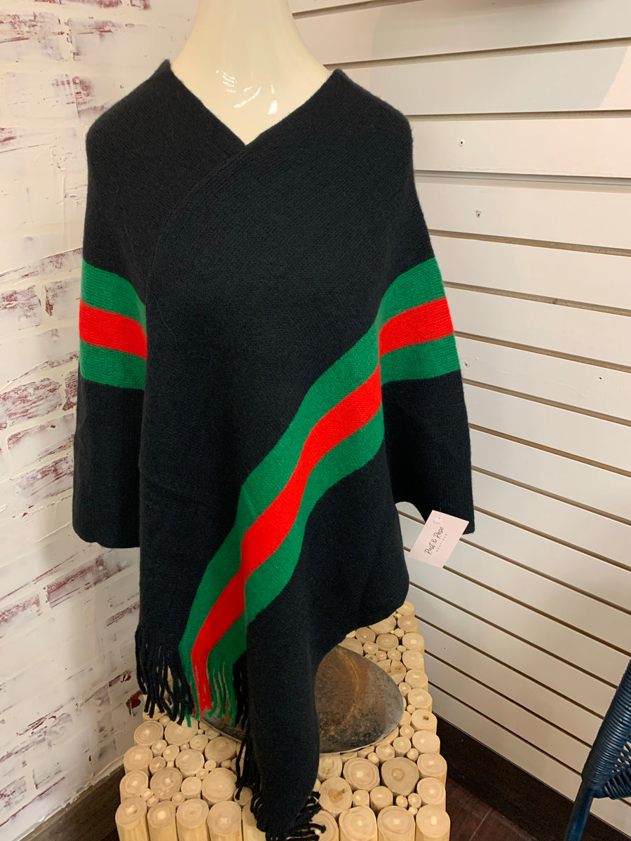 Black Poncho with Red and Green Stripe – Rust and Rose Boutique