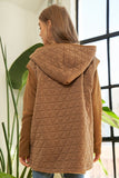Long Sleeve Quilted Hoodie Jacket - Camel or Beige