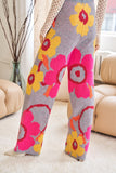 Flower Print Casual Cozy Wide Leg Pants - Grey or Sage