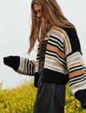 Chunky Knit Striped Open Sweater Cardigan - Neon or Black