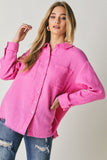 Button Down Cotton Gauze Textured Shirt - Pink, White or Orange