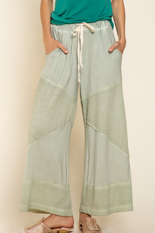 POL Loose Knit Cropped Culotte Pants - Sage or Dove Grey