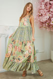 Mixed Print Floral Boho Maxi Dress - Sage or Pink