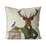 Deer & Bird Cage Throw Pillow