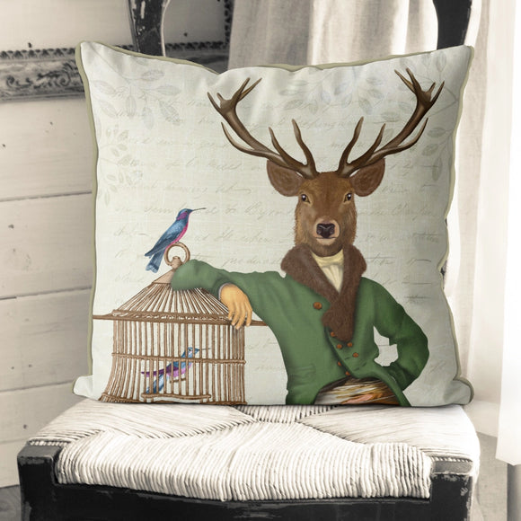 Deer & Bird Cage Throw Pillow