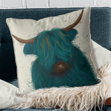Highland Cow Turquoise Pillow
