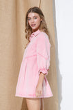 Washed Denim Puff Sleeve Dress - Pink or Denim