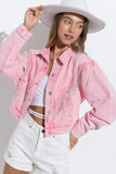Denim Chevron Fringe Jacket - Pink, Black, White or Denim