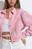 Denim Chevron Fringe Jacket - Pink, Black, White or Denim